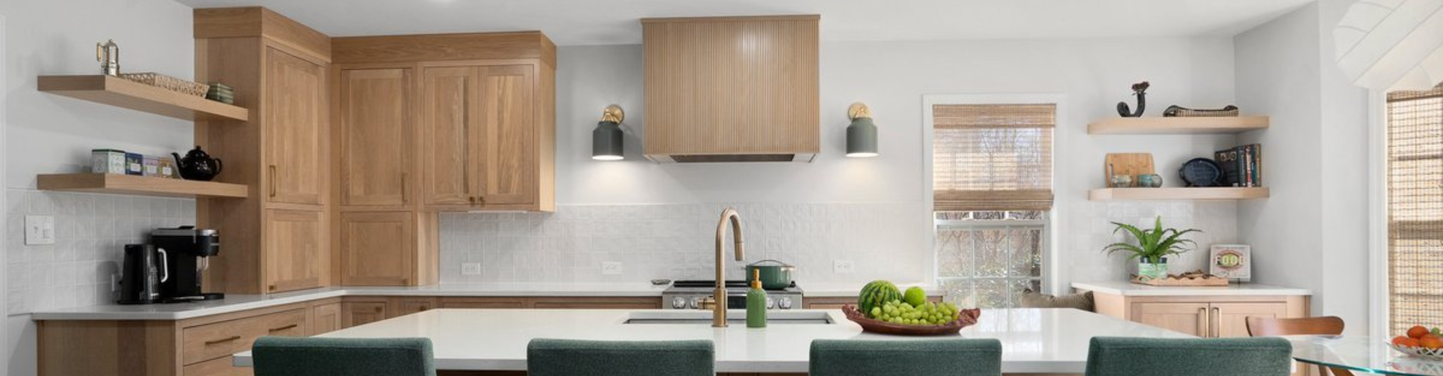 White cabinets in modern farmhouse kitchen